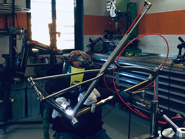 Mika at work on David titanium gravel bike next #happycustomer.